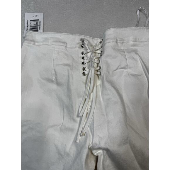 Staud Carter White Denim Straight Leg Sailor Flap Silver Buttons SZ 8 NWT 32” - Picture 8 of 9